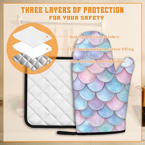 Pink Fish Scales Oven Mitts and Pot Holders Set (4 Count)