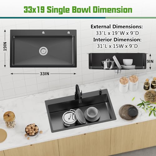 Black 33x19 In Drop In Kitchen Sink (33x19 Black)