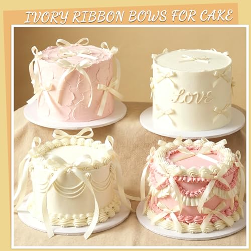 30 Pack Ivory Ribbon Bows for Cake Decorations Pre (Ivory)