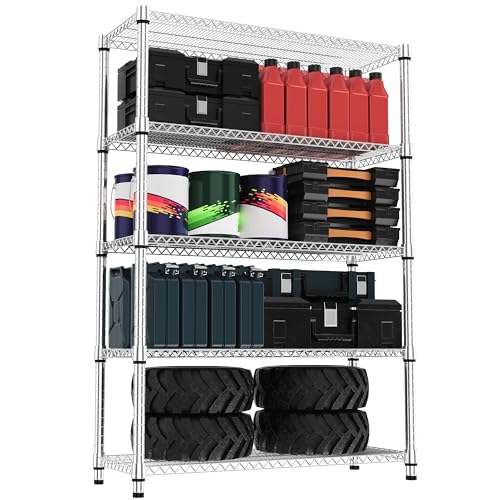 5 Tiers Shelf Metal Storage Shelves 3300 lbs Steel Storage Shelving Utility Shelving Unit Steel Organizer Wire Rack for Home (5 tier, 17.7"D x 47.2"W x 70.3"H / Chrome)