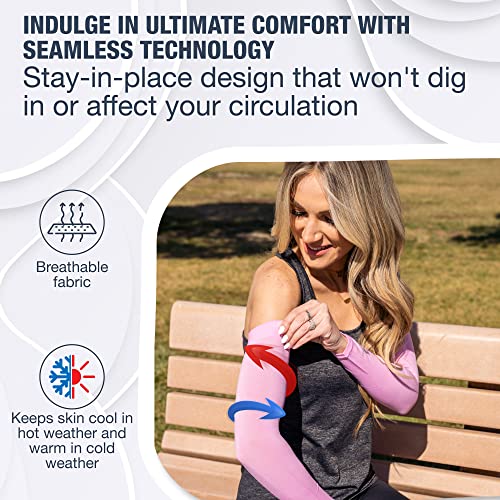 Cooling Arm Sleeves for Men & Women (2 Pairs: 1 Pair Black + 1 Pair Pink / One Size)