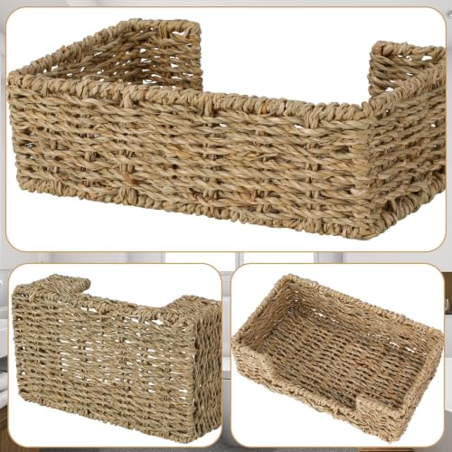 Tissue Holder Wicker Woven Basket Bathroom Decor Hand Towel Toilet Paper (L9.3" X W5.5" X H2.8")