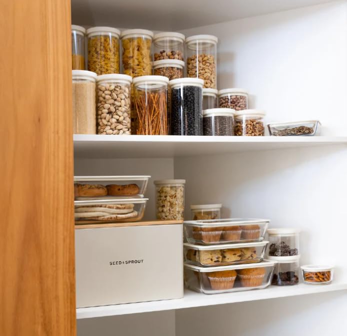Glass Food Container Set with Glass Lid (White Sand-SQ-3p)