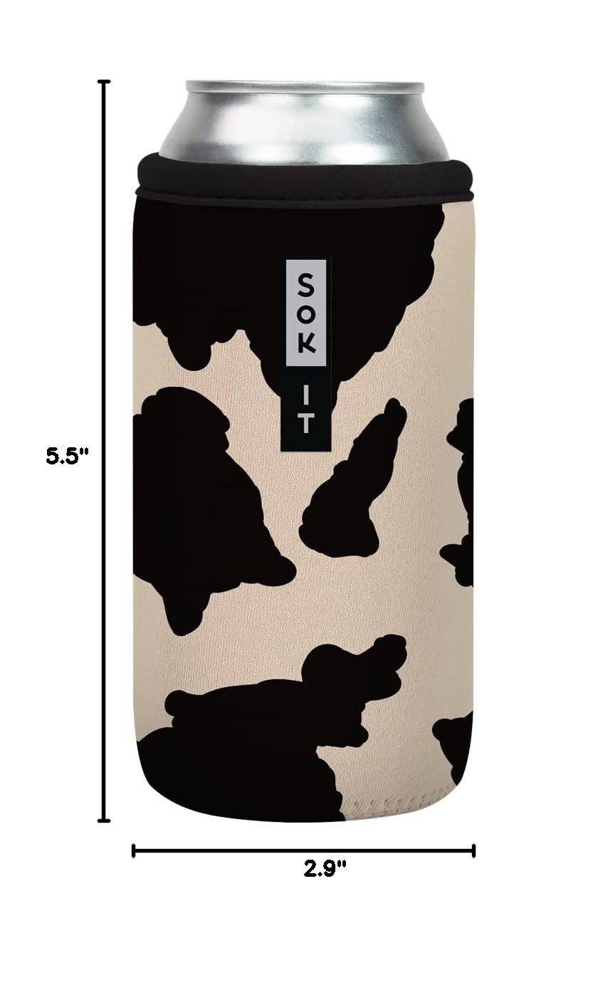 CanSok Sleeve for Beer & Soda Insulated Neoprene Cover (Cow Print / 16oz Can Sleeve)