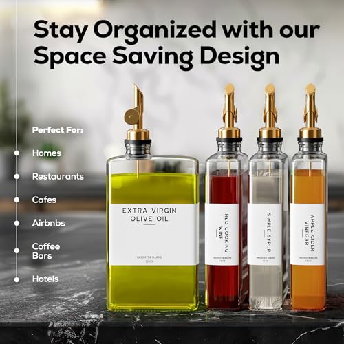 Glass Olive Oil Dispenser Bottle for Kitchen by Brighter Barns (Clear/Gold)