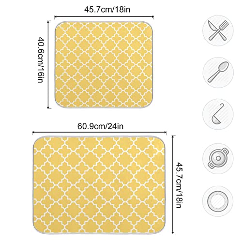 Super Absorbent Dish Drying Mat (Quatrefoil Lattice Yellow Pattern / 18" x 24")