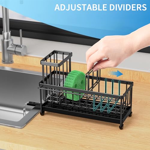 Sponge Holder for Kitchen Sink (Black With Towel Rack - 9.25″)