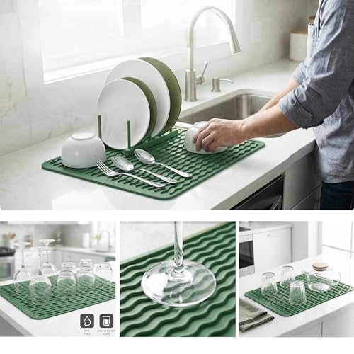 Silicone Dish Drying Mat (Green / 16"L x 12"W)