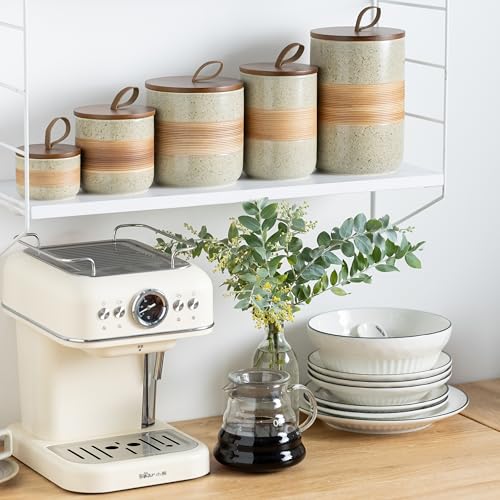 Ceramic Coffee Jar for Coffee Bar (Beige / 18 fl.oz)
