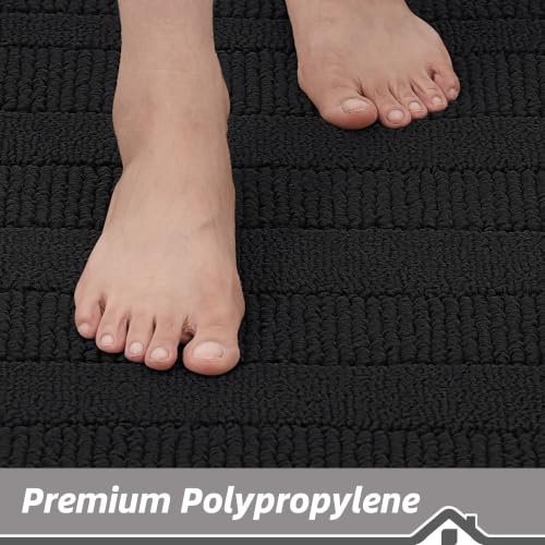 Kitchen Rugs Set of 2 Non Slip Washable 24"x36"+24"x60" (24" x 36" + 24" x 60" / Black)