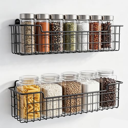 Wall Mounted Spice Rack Organizer (Black 2-Pack)