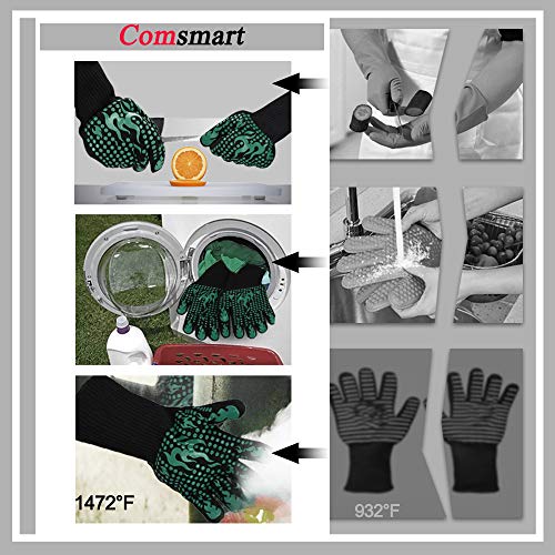BBQ Gloves 1472 Degree F Heat Resistant Grilling Gloves Silicone Non (long / Green)