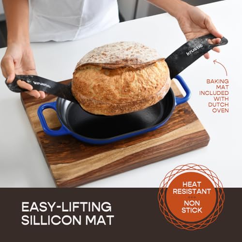 Enameled Cast Iron Dutch Oven for Professional Sourdough Bread Baking (Blue)