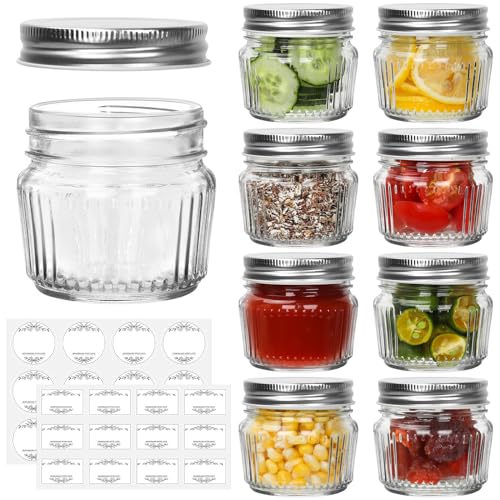Small Glass Mason Jars with Lids (Vintage 4oz 8pack)