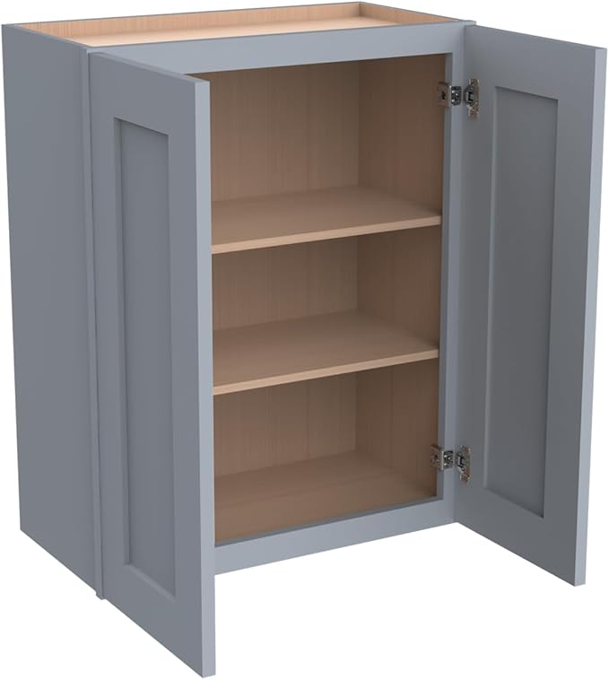 Wall-Mounted Cabinet – Solid Wood Shaker Style Medicine Cabinet with Adjustable Shelves & Soft-Close Doors for Bathroom, Kitchen, and Office Storage (Grey, 30" W x 12" D x 30" H)