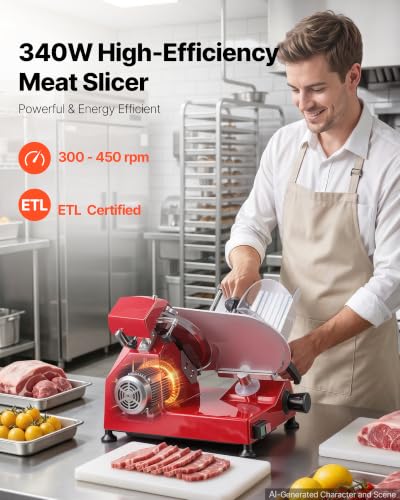 Commercial Meat Slicer 340W Electric Deli Food Slicer 10 inch Blade (10 inch / Red)