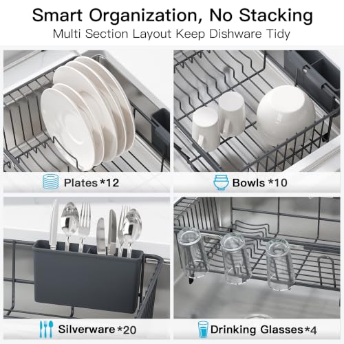 Gray Dish Drying Rack in Sink with Drainboard and Utensil Holder (Dark Gray / For 12"-30"w Sink, with Drainboard)