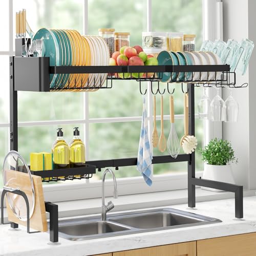 Over The Sink Dish Drying Rack (Black / Plus - 4 Baskets)