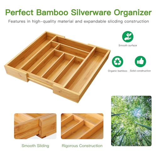 Bamboo Expandable Drawer Organizer for Utensils Holder
