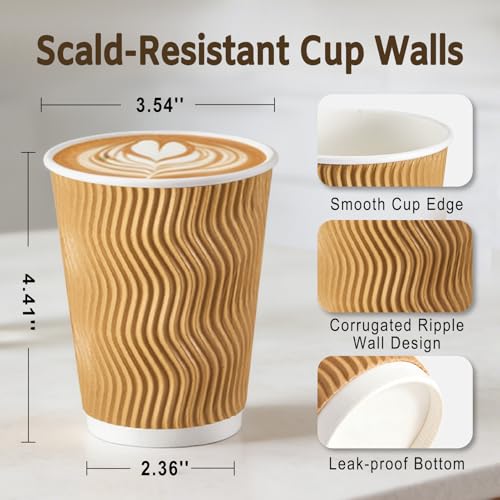 500 Pack 12oz Insulated Disposable Paper Coffee Cups Champagne (Champagne-500 / 12 oz)