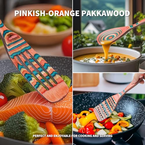 Pakkawood 7 Piece Wooden Cooking Utensils (Pinkish-Orange)