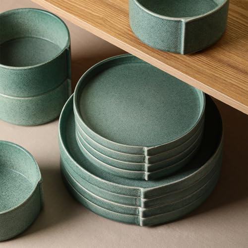 Bao 24 Piece Dinnerware Set Stoneware (Green / 24-Piece - Service for 8)