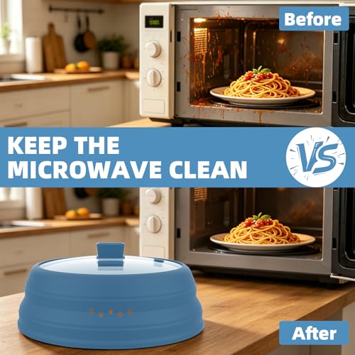 Microwave Splatter Cover Glass Cover Guard Lid with Collapsible Silicone for Food Pot Plate Cover 10.8 inch Blue (Blue / 10.8 inch)