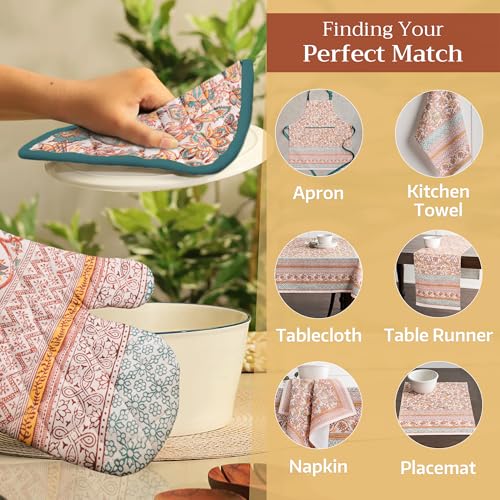 100% Cotton Oven Mitt & Pot Holder Set (047 - Nila / 7.5" x 13" & 8" x 8" (Oven Mitt & Pot Holder))