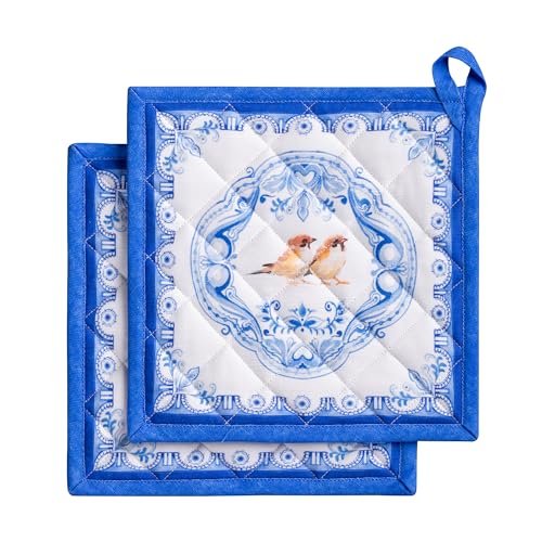 Pot Holders 100% Cotton Potholders (008 - Amsterdam Canals / 8" x 8" (Pot Holder Pack of 2))