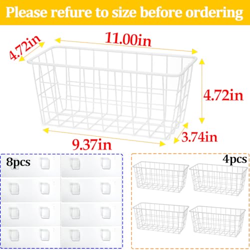 Hanging Kitchen Baskets For Storage Adhesive Sturdy Small Wire Storage Baskets No Drilling Wall Mounted Kitchen Food Pantry Bathroom Shelf Storage (4 Count)