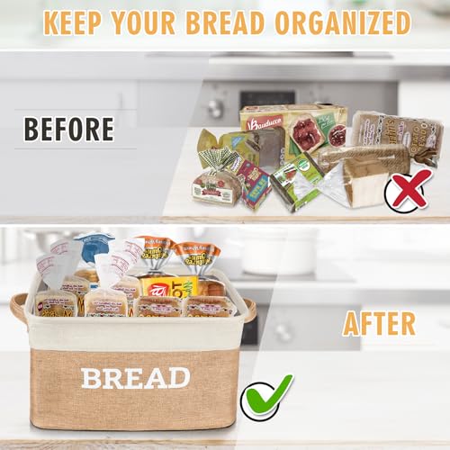 Bread Storage Basket for Kitchen (White & Beige)