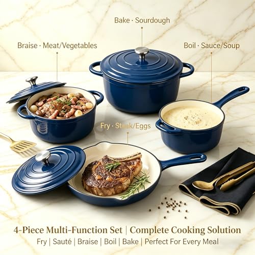 Enameled Cast Iron Cookware Set (Navy Blue)