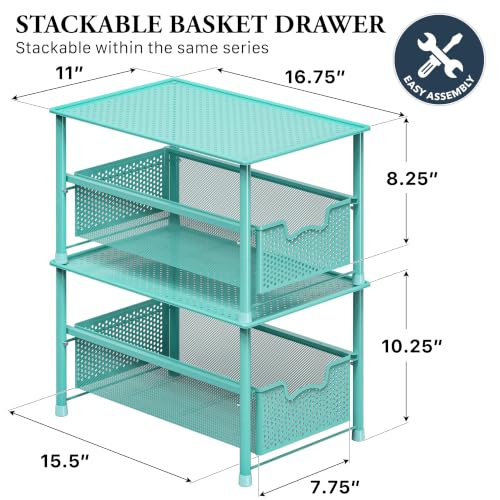 Stackable Under Sink Sliding Basket Drawer (Turquoise)