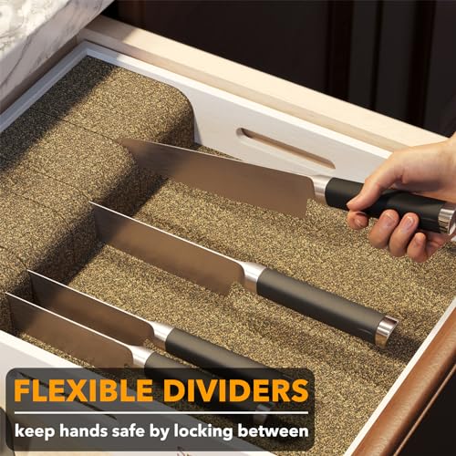 Large Knife Drawer Organizer Bamboo Insert Dock (White, Large)