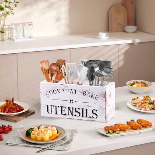 Kitchen Utensil Holder for Counter or Countertop (White Utensil Holder 3)