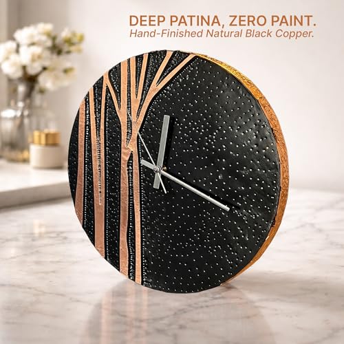 Handmade Copper Wall Clock Artisan Touch in Every Piece (Black Tree of Time / 17.7)