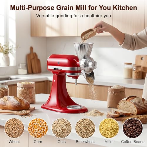 Grain Mill Attachment for KitchenAid (Silver)