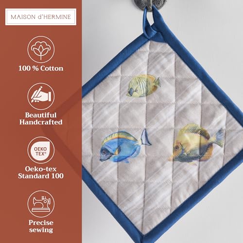 Pot Holders 100% Cotton Potholders (108 - Poisson / 8" x 8" (Pot Holder Pack of 1))