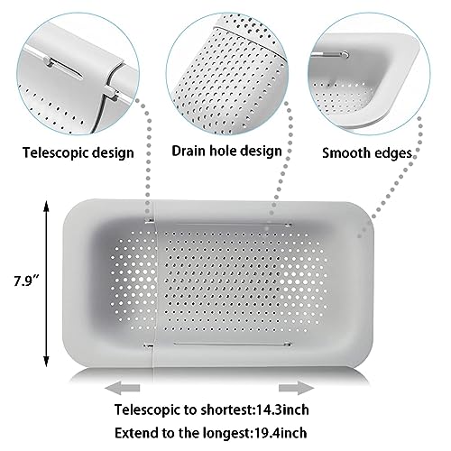Collapsible Sink Colanders and Strainers Basket Over the Colander Extendable Plastic Fruit Vegetable Strainer Drainer for Kitchen (2 Count)