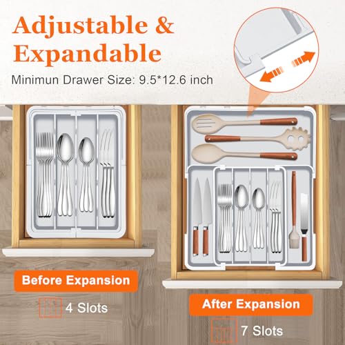 Adjustable Silverware Drawer Organizer (Grey / M(9.5-15.2"W x 12.6-19"D))