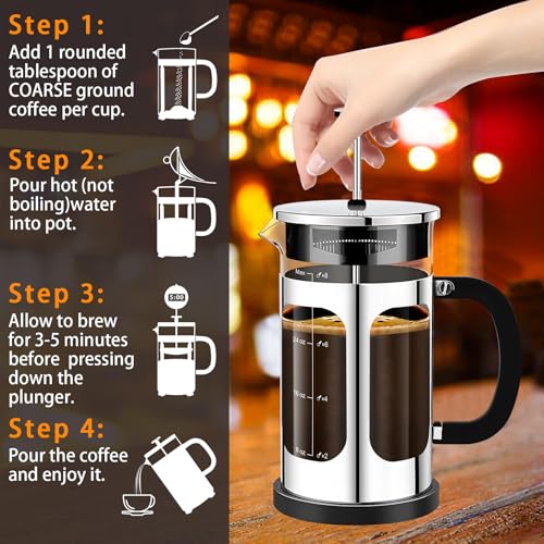French Press Coffee Maker (Silvery / 34 oz)