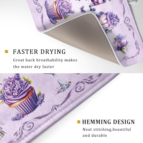 Purple Coffee Matt for Counter Sweet Dish Drying Mats for Dessert Lover Large Size Absorbent 18 X 24 In (Dreamy Dessert Purple / 24" x 18")
