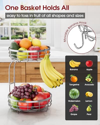 Fruit Basket for Kitchen Counter (Silver / 2 Tier Standard)