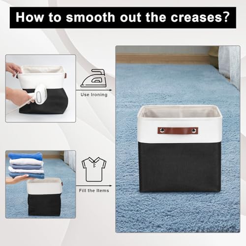 Collapsible Fabric Storage Cubes 11x11 Cube Storage Bins (Black / Off-White / Cube - 11"x11"x11")