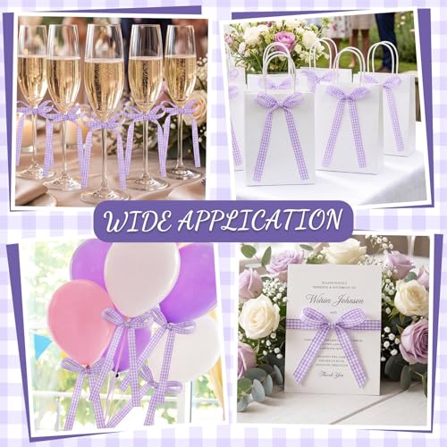 30 Pack Bow Cake Toppers Purple Gingham Ribbon Bows for Cake (Purple Gingham)