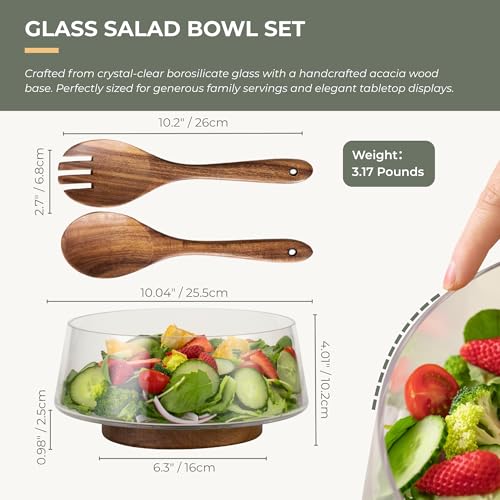 Salad Bowl Set Large (10-inch Salad Set with Glass Bowl)