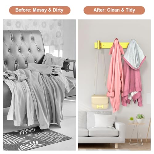 Gold Wall Mount Coat Rack (Gold / 3 "T" Hooks, 2PACK)