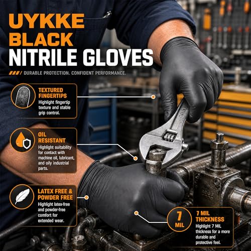 Nitrile Gloves Disposable Rubber Latex Gloves Black Nitrile Gloves Medium Disposable Rubber Latex Mechanic HEAVY DUTY 7 Mil Gloves (1000 Count)