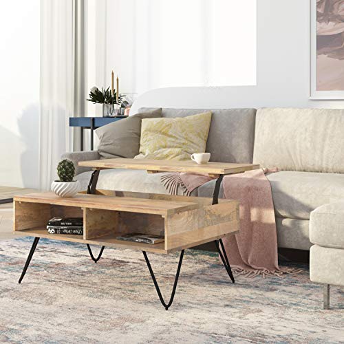 Hunter 36" Wide Solid Mango Wood Coffee Table in Natural (Lift Top Coffee Table / 36 inch / Refined Natural)