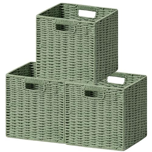 3 Pack Wicker Basket (Cube-3pack 11"×11"×10.5" / Green)
